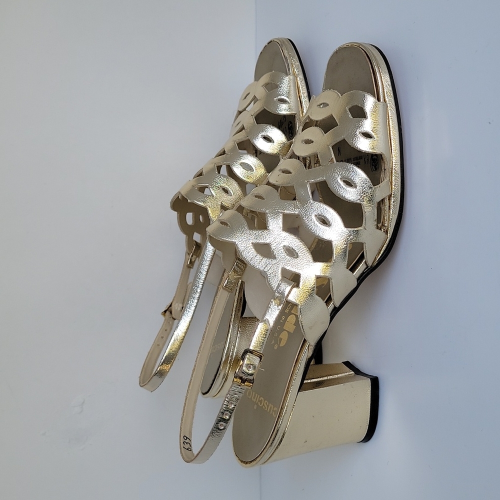 Lifestride Cuscino Vintage Made In USA Vintage Gold Block Heeled Sandals 7.5 N